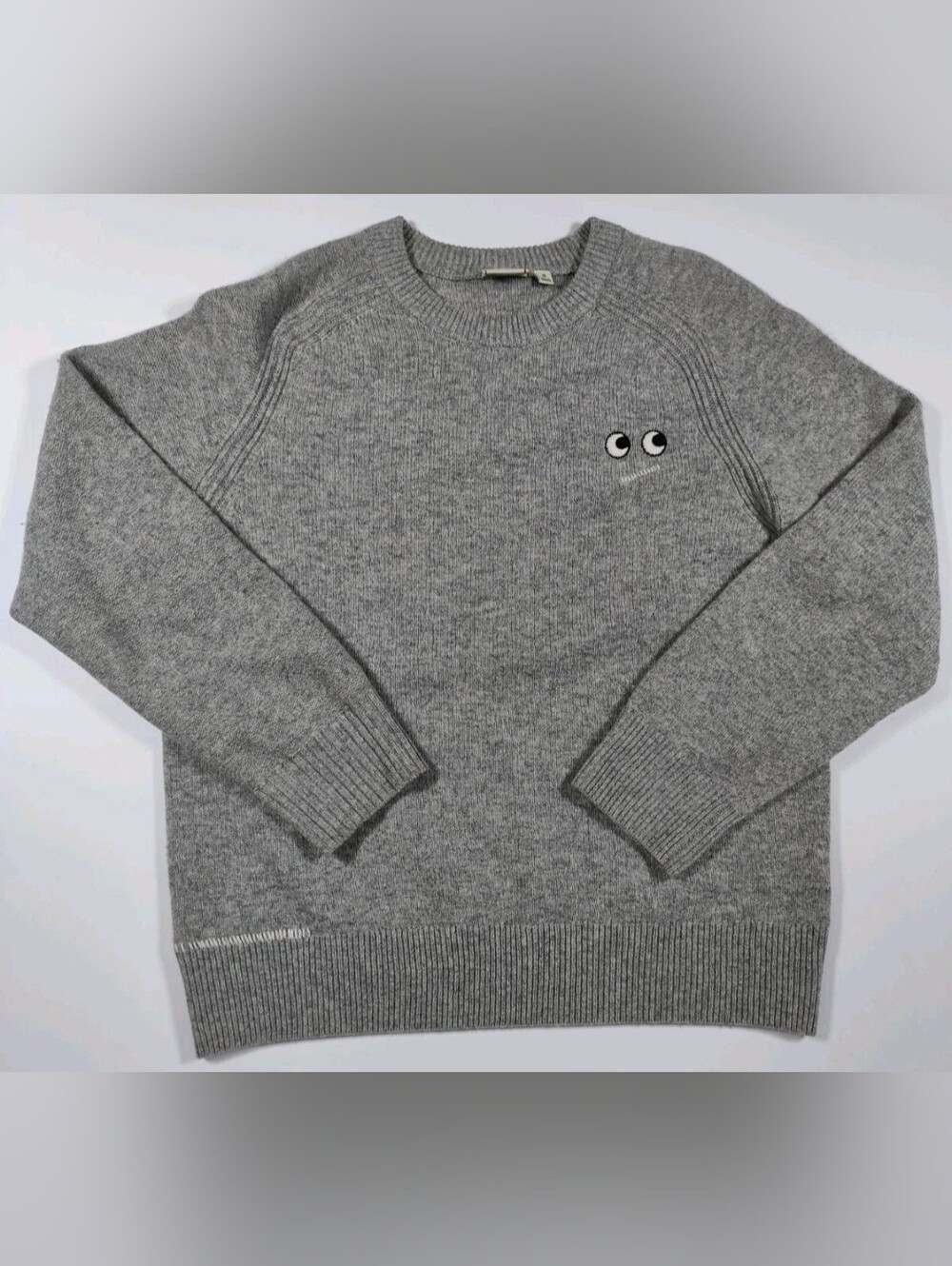 Uniqlo Anya Hindmarch 100% Wool Light Gray Sweater Size 13